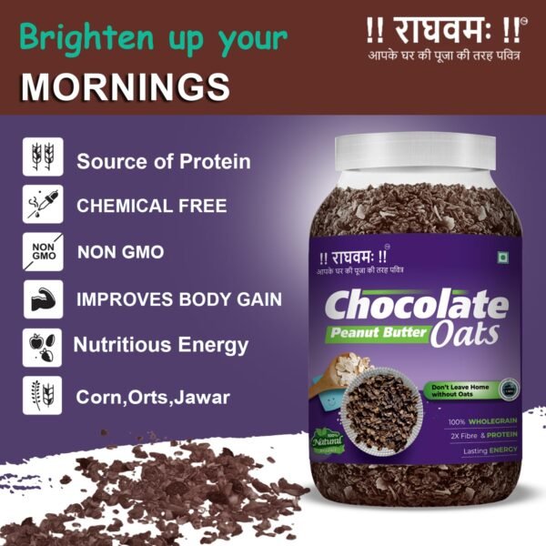 RAGHAVAM Rolled Chocolate Peanut Butter Oats | Weight Loss | Diet Food | Gluten Free Oats | Helps Manage Weight & Reducing Cholesterol | Healthy Breakfast Cereals | Rich in Fibre | Oats (900 g) - Image 3