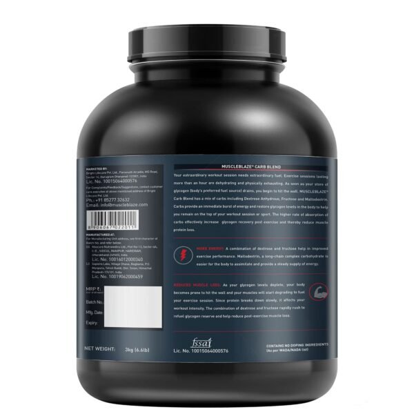 MuscleBlaze Carb Blend (Unflavoured, 3kg / 6.6lbs) | Active Energy Formula - Image 3