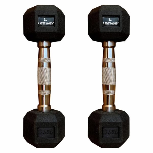 LEEWAY Hex Dumbbells Weights Pack (2.5 kg*2)| Dumbbells set for home gym, Gym dumbbell set, Rubber Encased Hex Fixed Dumbbell Weight, Dumbells2.5kg pair for women, Dumbbell sets online Hexa, Rubber dumbbell set Home Gym Equipment (2.5Kg Pair)