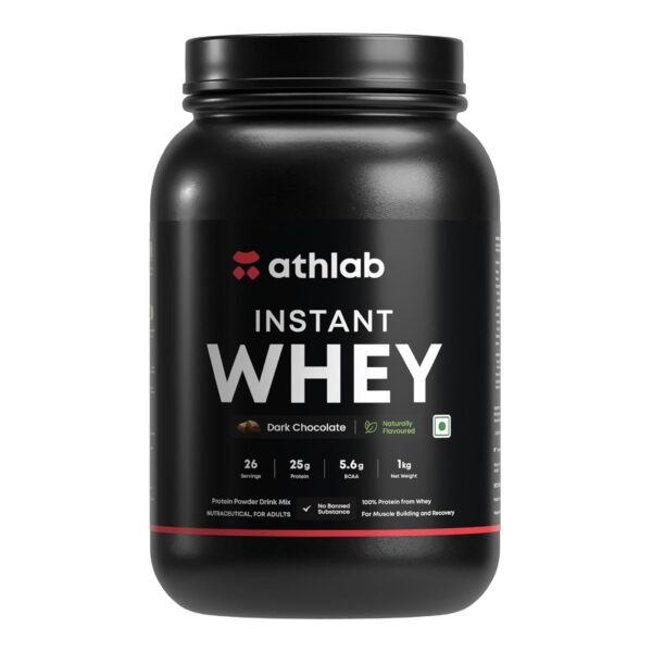 Athlab (by Nutrabay) Instant Whey Protein| Naturally Flavoured & Sweetened with Monk Fruit | No Preservatives, 25g Protein - Dark Chocolate, 1 kg