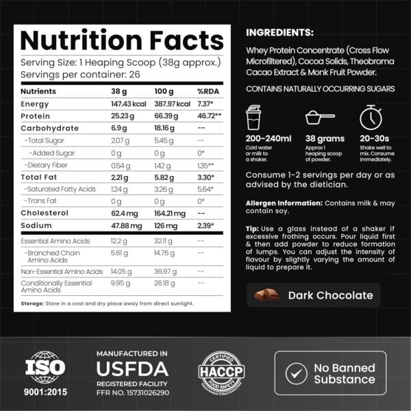 Athlab (by Nutrabay) Instant Whey Protein| Naturally Flavoured & Sweetened with Monk Fruit | No Preservatives, 25g Protein - Dark Chocolate, 1 kg - Image 6