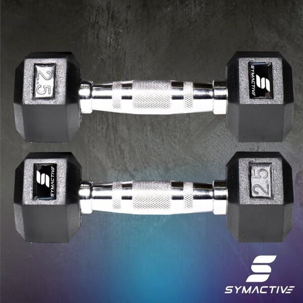 Amazon Brand - Symactive Rubber Coated 5 Kg Hex Dumbbells Set for Full Body Workout (Set of 2, 2.5 Kg, Black) - Image 3