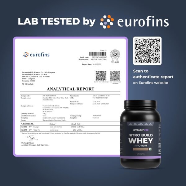Nutrabay Pro Nitro Build Whey Protein Powder - 1kg, Milk Chocolate | 30g Protein, 3g Creatine, 6.6g BCAA | Easy to Digest | NABL Lab Tested | Muscle Growth & Recovery | Gym Supplement for Men & Women - Image 4