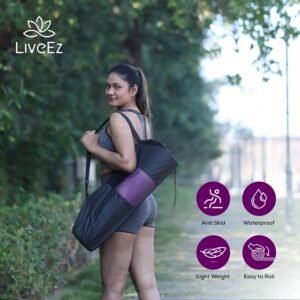 LiveEZ Premium Eco-Friendly Reversible TPE Yoga Mat for Men and Women. Light Weight, Non-Slip with Grip. Ideal for Yoga, Pilates, Fitness, and Home Workouts with Carry Bag (6mm)