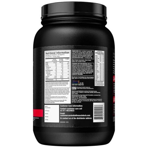 MuscleTech Nitro-Tech Whey Protein, 907g (2lbs), Cookies & Cream, 30g Protein, 3g creatine monohydrate, 6.7g BCAA, ultimate muscle building formula, increase strength & performance - Image 3