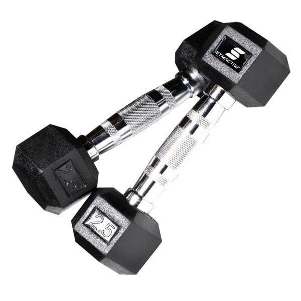 Amazon Brand - Symactive Rubber Coated 5 Kg Hex Dumbbells Set for Full Body Workout (Set of 2, 2.5 Kg, Black)