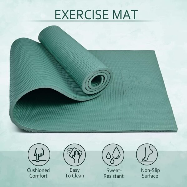 Quick Shel Extra Thick 8mm Thickness Yoga mats Exercise Mat Anti-Skid Water/Dirt Proof Lightweight easy to Carry for home and gym workouts for men women children with Carry Strap (Army Green) (2fts x 6fts) - Image 3