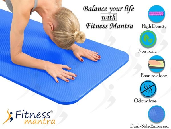 Fitness Mantra ® 6MM Light Weight Anti Skid Extra Large Made by EVA Quality Yoga Mat with Shoulder Strap (Blue) - Image 3