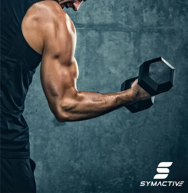 Amazon Brand - Symactive Rubber Coated 5 Kg Hex Dumbbells Set for Full Body Workout (Set of 2, 2.5 Kg, Black) - Image 4