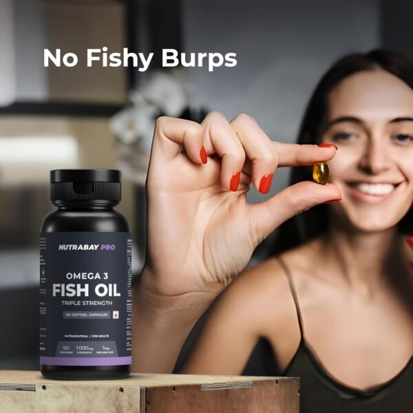 Nutrabay Pro Omega 3 Fish Oil (Triple Strength) - 460 mg EPA & 380 mg DHA for Healthy Brain, Heart, Eyes & Joints - 1000mg, 60 Capsules - Image 5