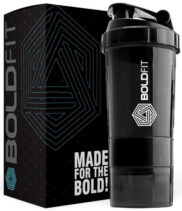 Boldfit Spider Gym Shaker Bottle, Shakers for Protein Shake with 2 Storage Compartment Gym protein shaker for workout (High Density Polyethylene, Pack of 1, Black)