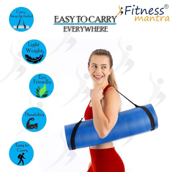 Fitness Mantra ® 6MM Light Weight Anti Skid Extra Large Made by EVA Quality Yoga Mat with Shoulder Strap (Blue) - Image 6