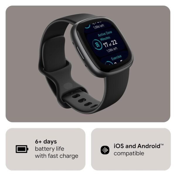 Fitbit Versa 4 Fitness Watch (Black/Graphite Aluminium) with 6-Month Premium Membership - Image 2