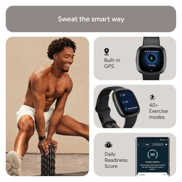 Fitbit Versa 4 Fitness Watch (Black/Graphite Aluminium) with 6-Month Premium Membership - Image 3