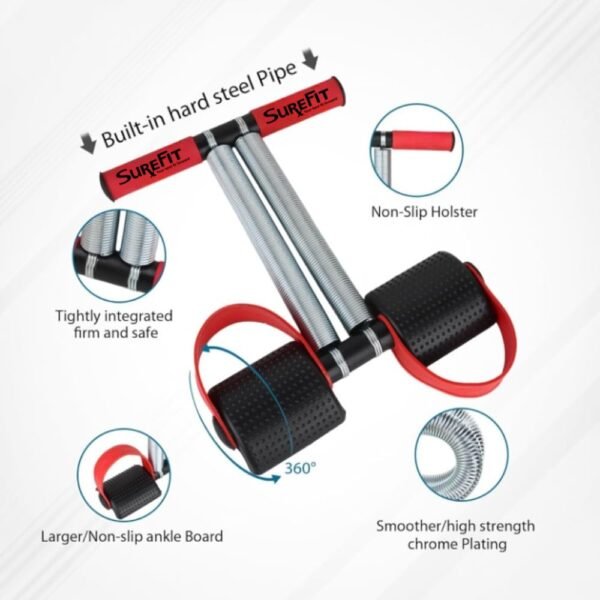 SUREFIT Tummy Trimmer Double Spring, Push-Up Bar, Resistance Band & Abs Roller for Men & Women – Home Gym Ab Exercise Equipment for Stomach, Abs, and Belly Toning (EXERCISE KIT) - Image 7