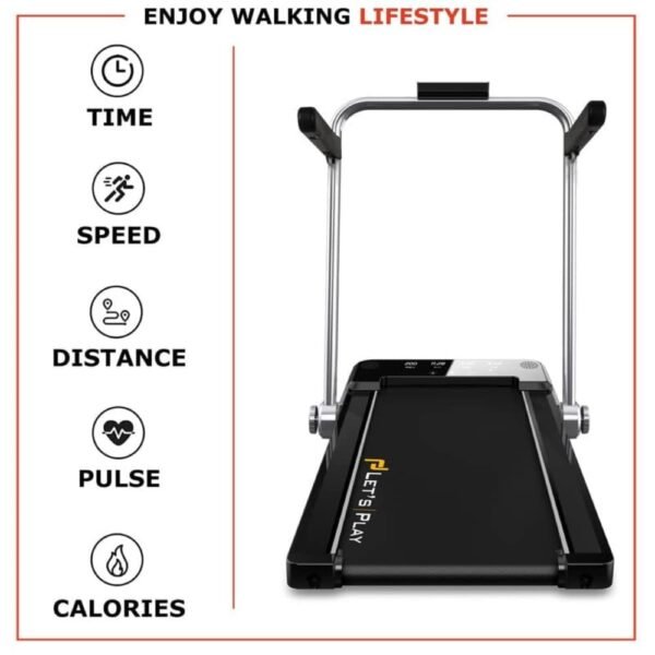 LET'S PLAY Smart Foldable Treadmill 2.5Hp (4Hp Peak) Dc Motorized Treadmill Under Desk Walking Pad For Home Pre-Installed With Interactive Led Display, Foot Sensing Speed With Remote (Black) - Image 6