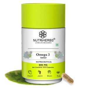 NUTRiHERBS Omega 3 800mg Capsules | Plant-Based DHA & EPA Supplement for Heart, Joint, Eye Health | Omega 3 Fatty Acids for Brain Support, Skin Wellness | Vegan Omega-3 for Men & Women – 30 Capsules