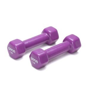 Aivin Strong Vinyl Dumbbell | Vinyl Coated Hexa Dumbbell | Set for Men & Women | Ideal Home & Gym Workout | Non-Slip Grip, Compact & Portable | Fitness Gym Equipment for Strength Training, Bodybuilding, & Aerobics | 1Kg Each | 2Kg Pair (Purple)