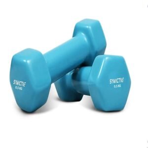 Amazon Brand – Symactive Vinyl Coated Fixed Dumbbell for Gym Exercises, Set of 2, 0.5 kg , Blue