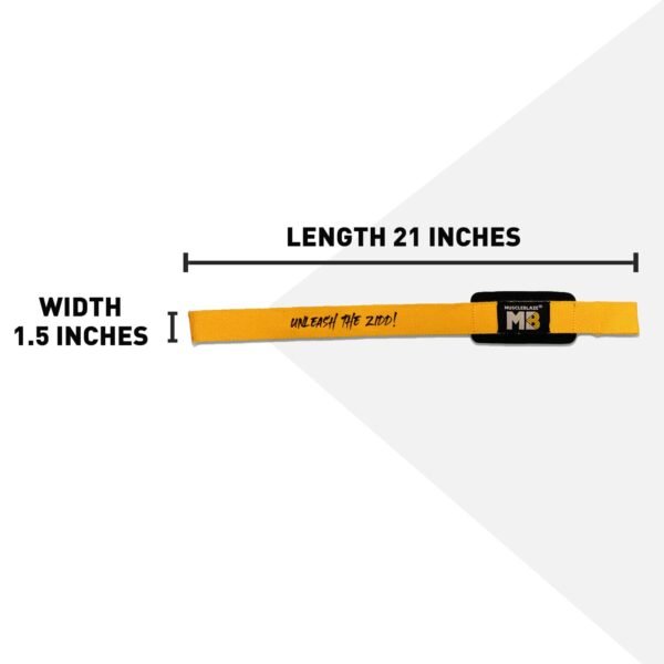 MuscleBlaze Weight Lifting Strap (UNLEASH THE ZIDD!) One Pair (Yellow, Free Size) | Wrist Supporter for Gym - Image 3
