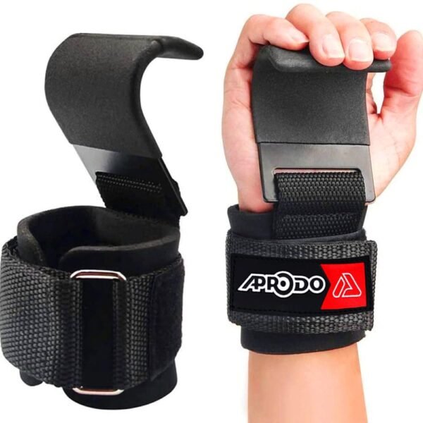 APRODO Weight Lifting Hooks, Hand Grip Wrist Straps for Deadlift, Powerlifting, Pull up bar, Solid Steel, Thick Padded Neoprene, Set of 2 PC, Free Size (Black APRODO) - Image 6