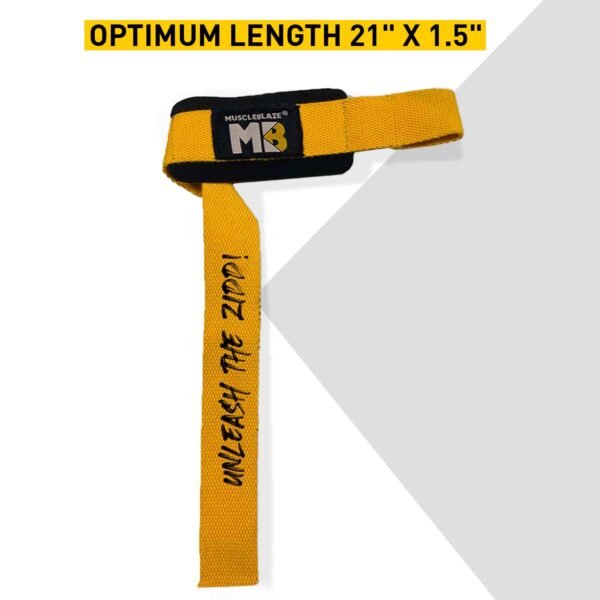 MuscleBlaze Weight Lifting Strap (UNLEASH THE ZIDD!) One Pair (Yellow, Free Size) | Wrist Supporter for Gym - Image 2