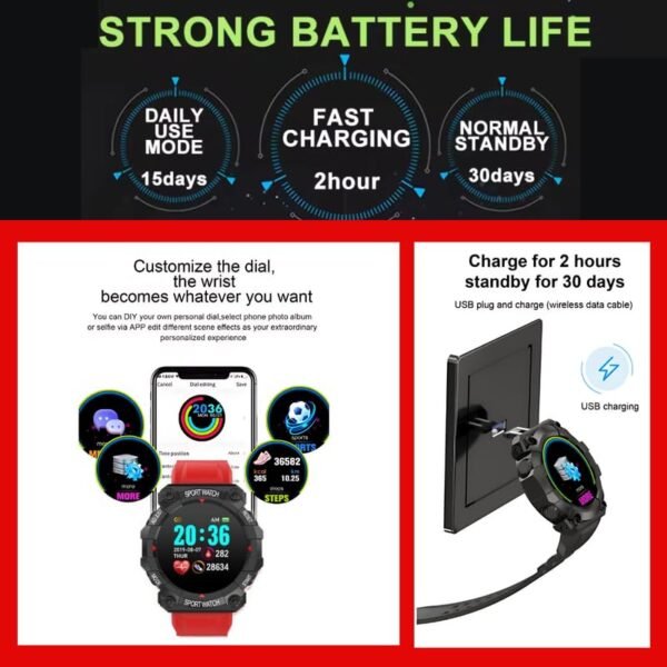 Drumstone (Diwali Special𝟏𝟓 Years Warranty FD68 Smart Fitness Band – Multi-Function Tracker for Heart Rate, Sleep, and Activity Monitoring Ages – Works with iOS & Android – Red - Image 3