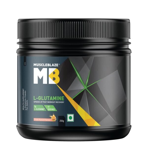 MuscleBlaze L- Glutamine powder, Post Workout Recovery , 5 g Glutamine (Fruit Punch, Pack of 250 g, 41 Servings)