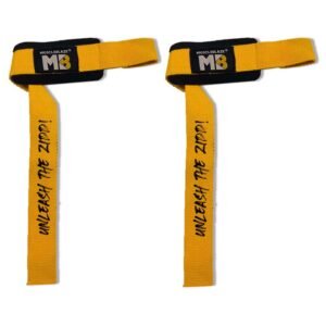 MuscleBlaze Weight Lifting Strap (UNLEASH THE ZIDD!) One Pair (Yellow, Free Size) | Wrist Supporter for Gym