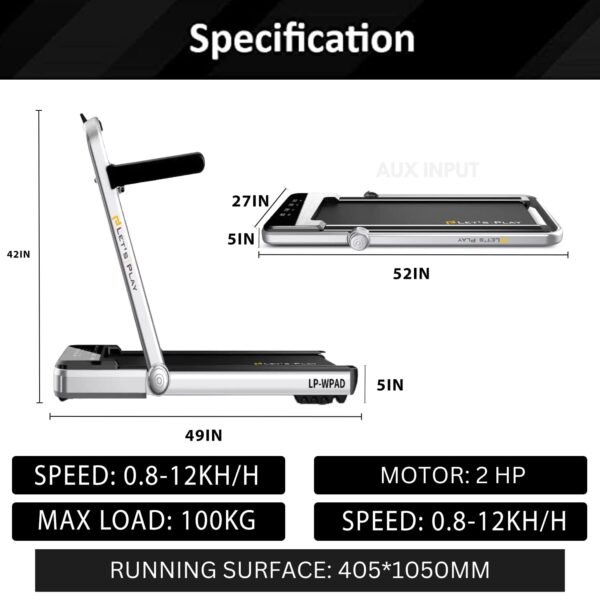 LET'S PLAY Smart Foldable Treadmill 2.5Hp (4Hp Peak) Dc Motorized Treadmill Under Desk Walking Pad For Home Pre-Installed With Interactive Led Display, Foot Sensing Speed With Remote (Black) - Image 4