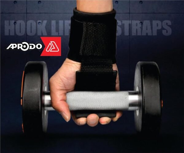 APRODO Weight Lifting Hooks, Hand Grip Wrist Straps for Deadlift, Powerlifting, Pull up bar, Solid Steel, Thick Padded Neoprene, Set of 2 PC, Free Size (Black APRODO) - Image 7
