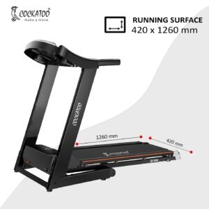 Cockatoo E Series E1000 2 HP – 3 HP Peak AC Motor Semi Commercial Treadmill with Manual Incline, Max User Weight 110 Kg, Max Speed 16 Km/Hr(Free Installation Assistance)