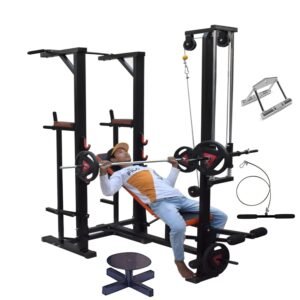 HASHTAG FITNESS Abs Tower With 20In1 Incline Gym Bench,Gym Cable Attachments For Gym & Ground Pulley Handle, Black