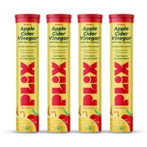 PLIX - THE PLANT FIX Apple Cider Vinegar Effervescent Tablet with mother for weight loss I with vitamin B6 & B12 | Pack of 4 (Lemon Masala)60 tablets|No added Sugar|Easy to carry & consume