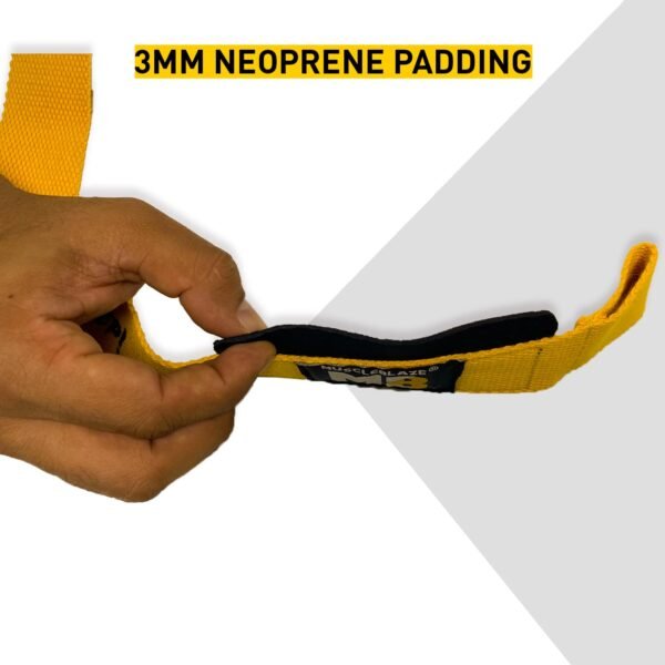 MuscleBlaze Weight Lifting Strap (UNLEASH THE ZIDD!) One Pair (Yellow, Free Size) | Wrist Supporter for Gym - Image 4