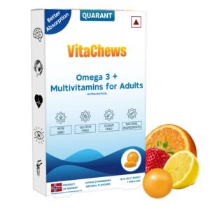 QUARANT VitaChews Omega 3 Fish Oil 500 mg + Multivitamin, 30 Sugar Free Gummies For Men & Women, 250 mg EPA + DHA & 10 Key Vitamins, Supports Heart, Joints, Brain, Eyes & Total Health, Made in Norway