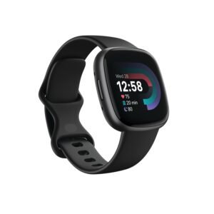 (Refurbished) Fitbit Versa 4 Fitness Watch (Black/Graphite Aluminium) with 6-Month Premium Membership