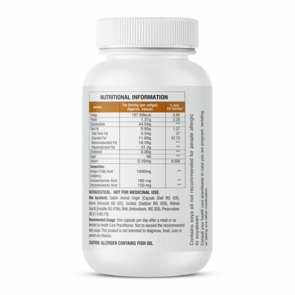 La Nature's Omega 3 Fish Oil Gold- 60 Softgel for Men and Women| Omega 3 with Vitamin D3 and Vitamin E| Supports Heart, Brain, Joint, Immune Health| No Fishy Burps with Lemon Flavour - Image 2