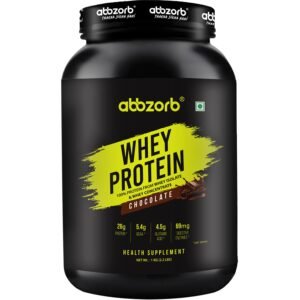 Abbzorb Whey Protein Powder Chocolate – 1kg | 26g Protein, 5.4g BCAA per SCOOP | Digestive Enzymes | Muscle Growth and Strength | Lab Report