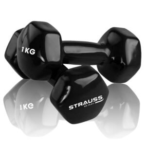 Strauss Premium Vinyl Dumbbells Weight for Men & Women | 1 Kg (Each) | 2 Kg (Pair) | Ideal for Home Workout, Yoga, Pilates, Gym Exercises | Non-Slip, Easy to Hold, Scratch Resistant (Black)