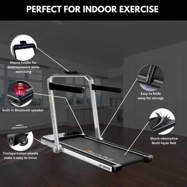 LET'S PLAY Smart Foldable Treadmill 2.5Hp (4Hp Peak) Dc Motorized Treadmill Under Desk Walking Pad For Home Pre-Installed With Interactive Led Display, Foot Sensing Speed With Remote (Black) - Image 3