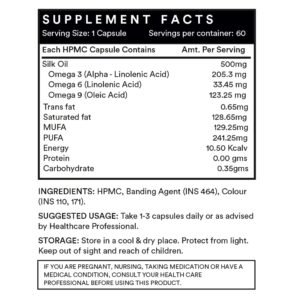 INLIFE Silk Oil Veg Omega 3 6 9 Capsules, Daily Health Supplement for Heart Health, Men Women, 500mg – 60 Vegetarian Capsules (Pack of 1, 60)