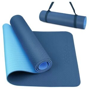 Avira Yoga mat for women 6mm TPE yoga mat For men Gym Floor Mat Foladble Thik Yoga mat anti-skid Exercise Mat thick Yoga Mat 6 feet with Carrying Straps | Non Slip Foldable Eco Friendly (Blue)