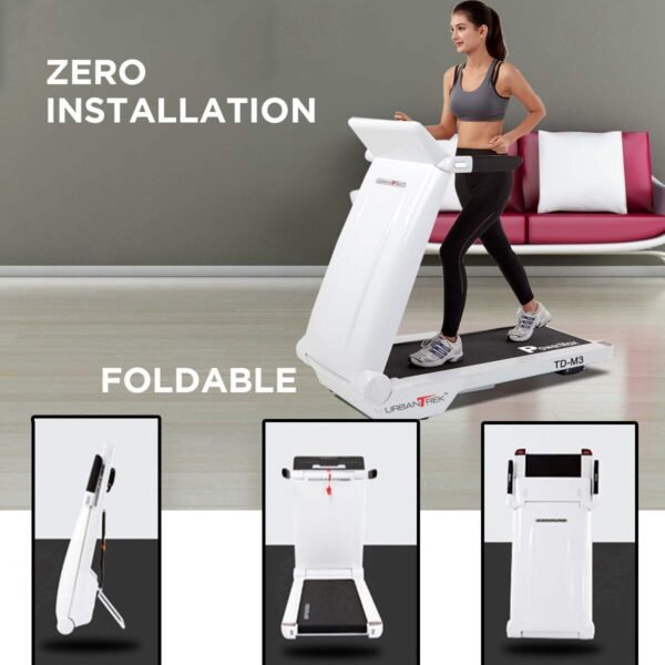PowerMax Fitness Td-M3 (4Hp Peak) Pre-Installed Motorised Foldable Treadmill For Home Use|Max User Upto 100Kg,3 Lvl Manual Incline Treadmill,Top Speed 16 Km/Hr,Pre-Set Programs,Led Display,Usb,White - Image 4