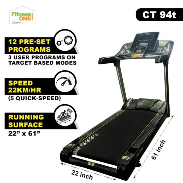 FitnessOne Propel CT 94t Commercial Treadmill | 4 HP AC Continuous (8 HP Peak) Motor | 170 kg Weight Capacity | Speed up to 22 km/h | 10” TFT Touch Screen with Interactive Programs - Image 3