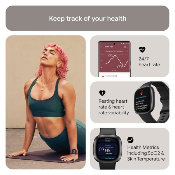 Fitbit Versa 4 Fitness Watch (Black/Graphite Aluminium) with 6-Month Premium Membership - Image 6
