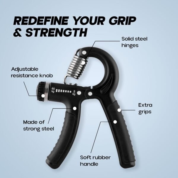 Konex Adjustable Hand Gripper Strengthener for Men & Women | Hand Exercise Equipment for Home and Gym Workouts (Without Counter, Black) - Image 3