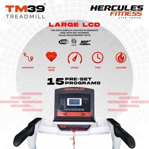 Hercules fitness Motorized Treadmill with Auto Incline with user weight 120 Kg support with extra wide running area for Cardio workout Home Gym Cardio - Image 2