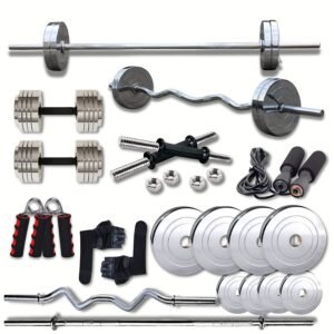 HASHTAG FITNESS 30kg Steel Home Gym Set & Gym Equipment Set for Home Workout & Adjustable Dumbbells Set