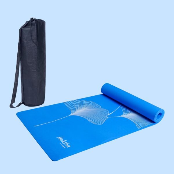 Moksha Printed Yoga Mat For Women & Men With Cover Bag And Cotton Bag, TPE Material Extra Thick, Ultra-Grip High-Performance Yoga Mat - 6mm, Extra Long & Lightweight - (Blue)